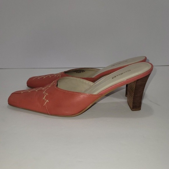 Danelle Women 8.5M Cone Heel Mules Coral Leather Boho Festival Y2K office Career - Picture 4 of 11
